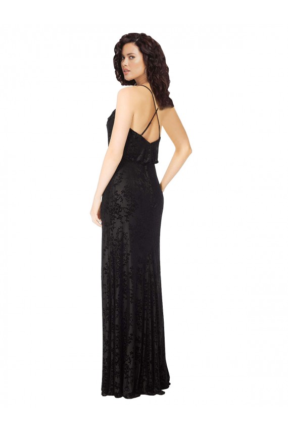 Floral Velvet & Stretch Velvet A-Line Long Sleeveless Criss Cross Back Bridesmaid Dress Sheffield