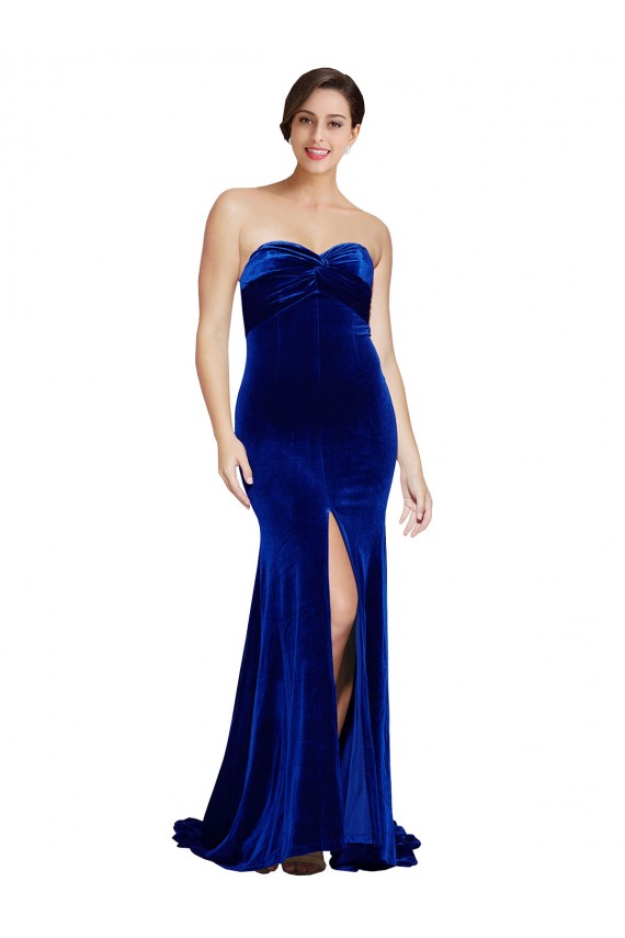 Stretch Velvet Mermaid Sweep Train Sleeveless Low Back Front Slit Prom Dresses Sheffield