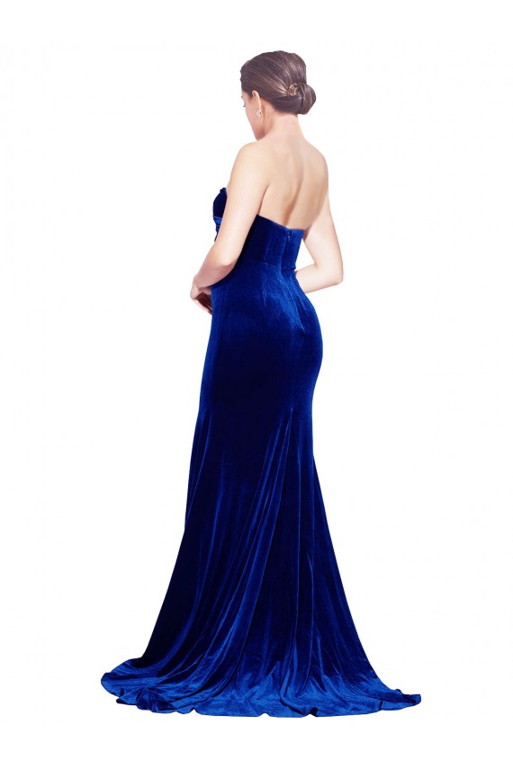 Stretch Velvet Mermaid Sweep Train Sleeveless Low Back Front Slit Prom Dresses Sheffield