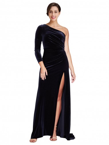 Stretch Velvet A-Line Sweep Train Long Sleeves Formal Evening Gown / Prom Dress / Bridesmaid Dress Sheffield