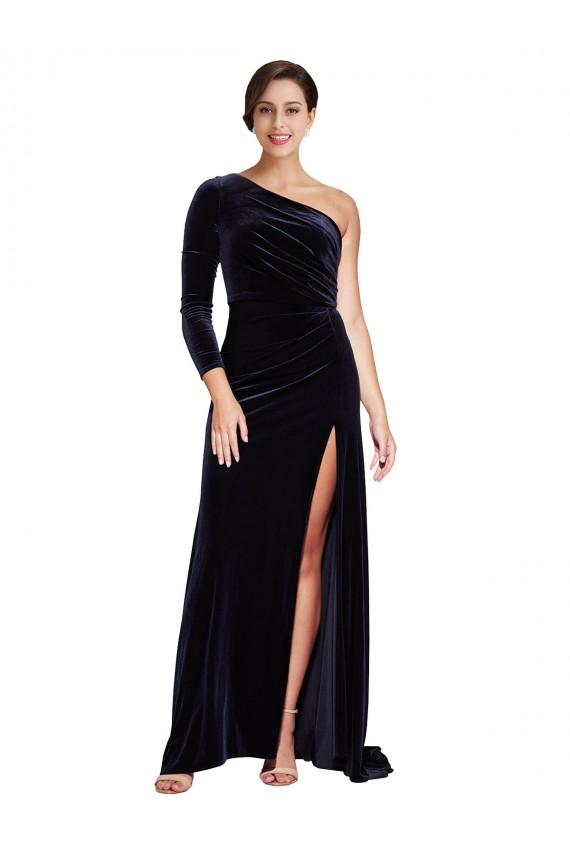 Stretch Velvet A-Line Sweep Train Long Sleeves Formal Evening Gown / Prom Dress / Bridesmaid Dress Sheffield
