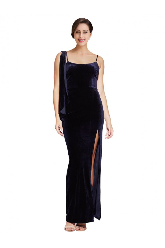 Stretch Velvet Sheath Long Sleeveless Low Back High Side Slit Prom Dresses Sheffield