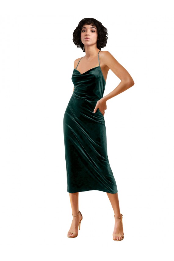 Stretch Velvet Sheath Midi Length Sleeveless Criss Cross Open Back Formal Dress / Bridesmaid Dress Sheffield