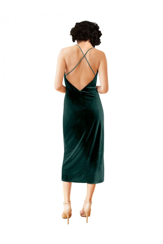 Stretch Velvet Sheath Midi Length Sleeveless Criss Cross Open Back Formal Dress / Bridesmaid Dress Sheffield